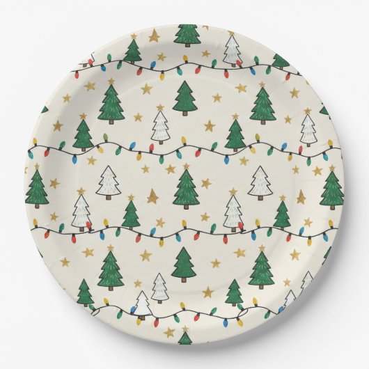 Minimalist Christmas Tree Lights Pattern Party Pappteller (Vorderseite)