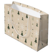 Minimalist Christmas Trees & Snowflakes Gift Bag Große Geschenktüte (Rückseite Schrägansicht)