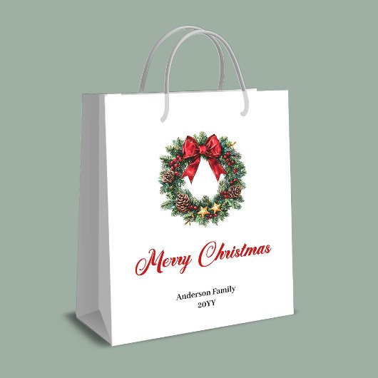 Minimalist Christmas wreath gift bag personalized Mittlere Geschenktüte