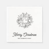 Minimalist Christmas Wreath Line Art Personalized Serviette (Vorderseite)