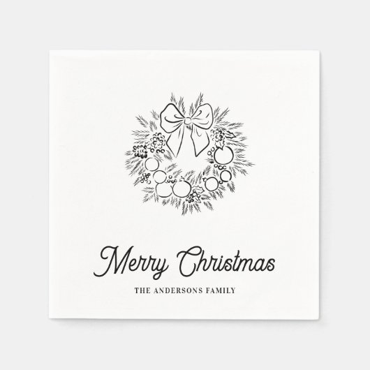 Minimalist Christmas Wreath Line Art Personalized Serviette (Vorderseite)
