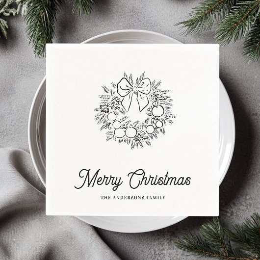 Minimalist Christmas Wreath Line Art Personalized Serviette