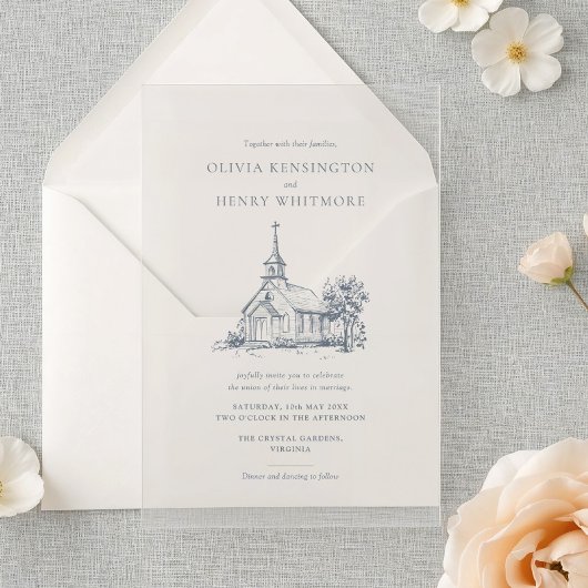 Minimalist Church Venue Sketch Elegant Wedding Acryleinladungen