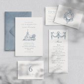 Minimalist Church Venue Sketch Elegant Wedding Acryleinladungen