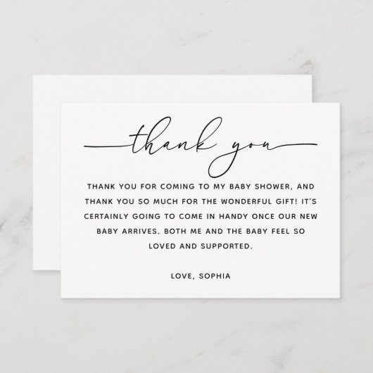 Minimalist Classic Baby Shower | Modern Script Dankeskarte (Vorne/Hinten)