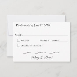 Minimalist Classic Black and White RSVP Card Karte