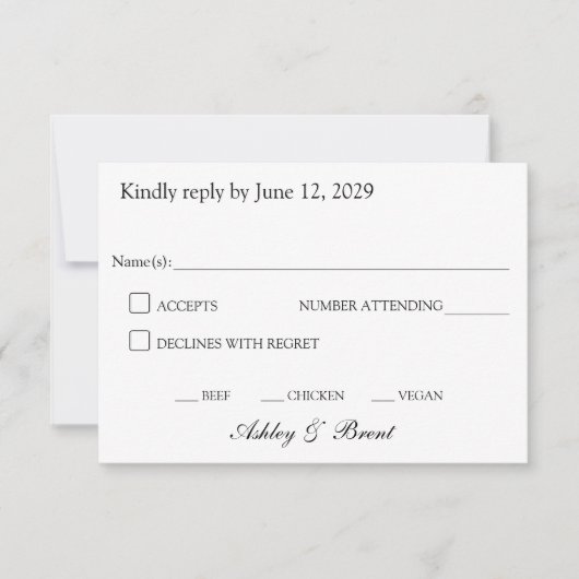 Minimalist Classic Black and White RSVP Card Karte (Vorderseite)