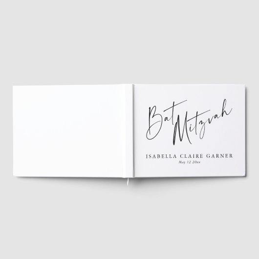Minimalist Classic Black White Custom Bat Mitzvah Gästebuch (Voll)