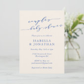Minimalist Classic Blue Script Couples Baby Shower Einladung (Stehend Vorderseite)