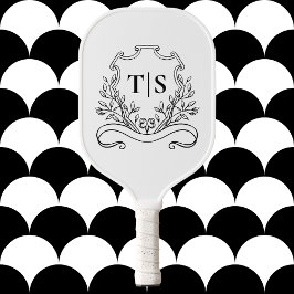 Minimalist Classic Chic White and Black Monogram Pickleball Schläger