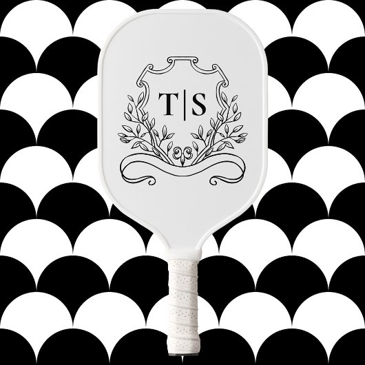 Minimalist Classic Chic White and Black Monogram Pickleball Schläger