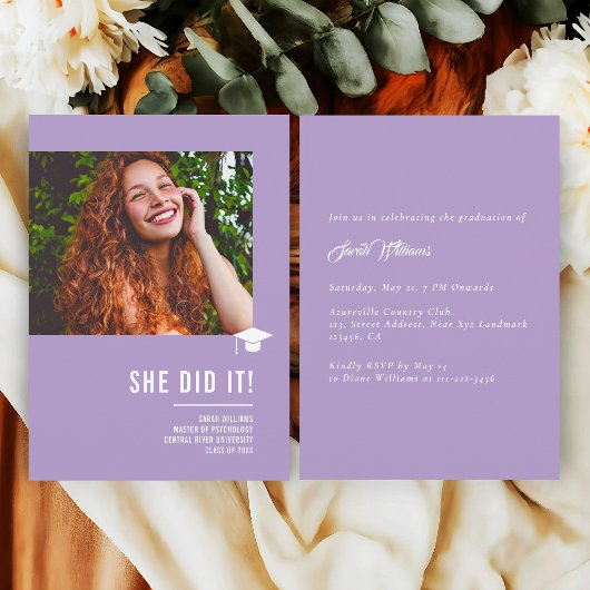 Minimalist Classic Elegant Lavender Graduation Einladung