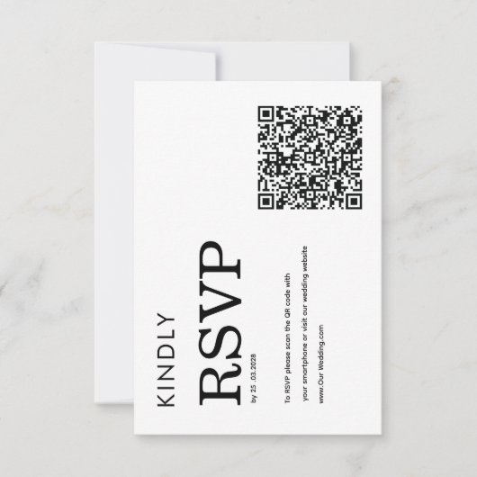 minimalist classic QR black and white RSVP card Karte (Vorderseite)