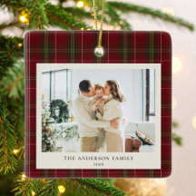 Minimalist Classic Red Plaid Christmas Photo
