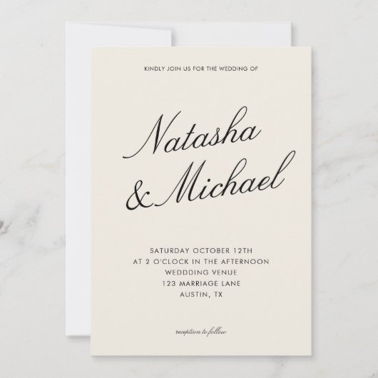 Minimalist Classy Black and Ivory Wedding Einladung (Vorderseite)