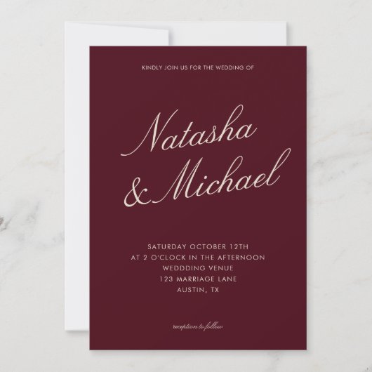 Minimalist Classy Burgundy Wedding Einladung (Vorderseite)