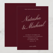 Minimalist Classy Burgundy Wedding Einladung (Vorne/Hinten)