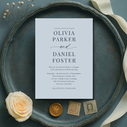 Minimalist Coastal Blue Wedding Invitation Einladung