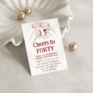 Minimalist Cocktail “Cheers to Forty 40th Birthday Einladung