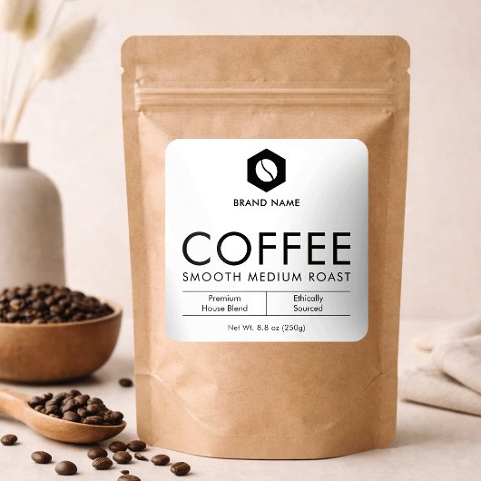 Minimalist Coffee Beans Pouch Jar Packaging Design Quadratischer Aufkleber