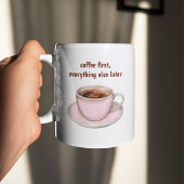 Minimalist Coffee First Quote Pink Cup Aesthetic Kaffeetasse