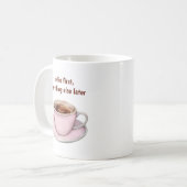 Minimalist Coffee First Quote Pink Cup Aesthetic Kaffeetasse (Vorderseite Links)