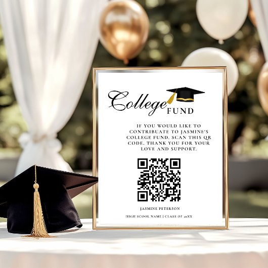 Minimalist College Fund QR Code Sign Graduation Poster