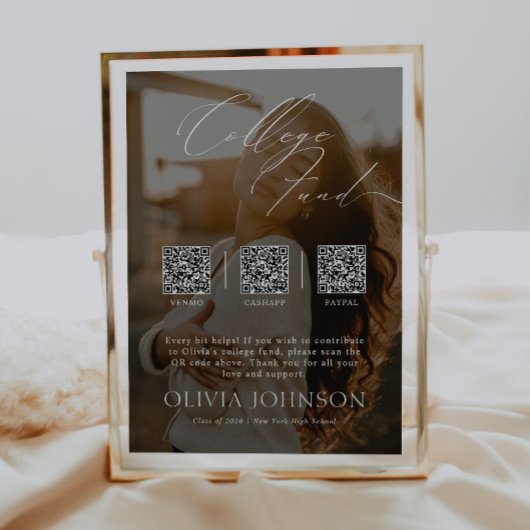 Minimalist College Fund w/ Photo & 3 QR Codes Poster