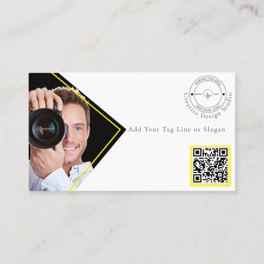 Minimalist Company Logo QR Code Photographer White Visitenkarte (Rückseite)