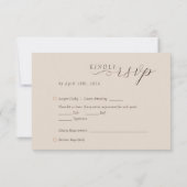 Minimalist Copper Desert Cocoa Script Wedding RSVP Karte (Rückseite)