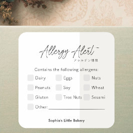Minimalist Cottage Food Allergy Alert Allergen Quadratischer Aufkleber