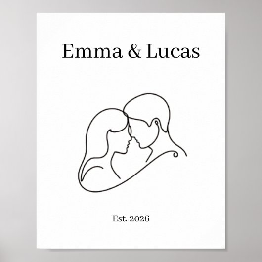 Minimalist Couple Line Art Custom Names Poster (Vorne)