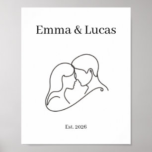 Minimalist Couple Linienkunst Individuelle Namen Poster