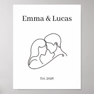Minimalist Couple Linienkunst Individuelle Namen Poster