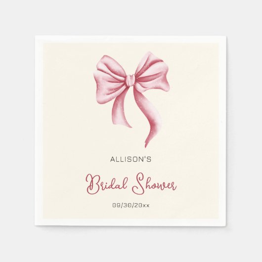 Minimalist Cream Blush Pink Bow Bridal Shower Serviette (Vorderseite)