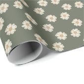 Minimalist Cream Flowers Dark Green Wrapping Paper Geschenkpapier (Rolleneckpunkt)