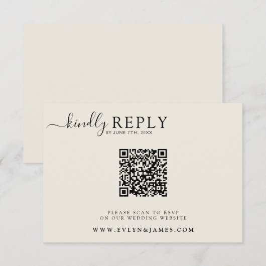 Minimalist Cream Milky Boho Chic QR Code Wedding RSVP Karte (Vorne/Hinten)