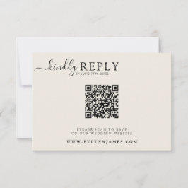 Minimalist Cream Milky Boho Chic QR Code Wedding RSVP Karte