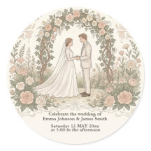 Minimalist Cream Vintage Blumen Hochzeitsaufkleber