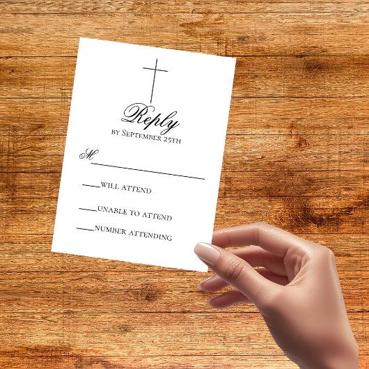 Minimalist Cross Wedding Christian RSVP Card Karte