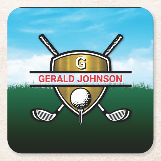 Minimalist Custom Elegant Golf Monogram Rechteckiger Pappuntersetzer (Vorderseite)