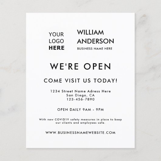 Minimalist Custom Logo Modern White Grand Opening Flyer (Vorne)