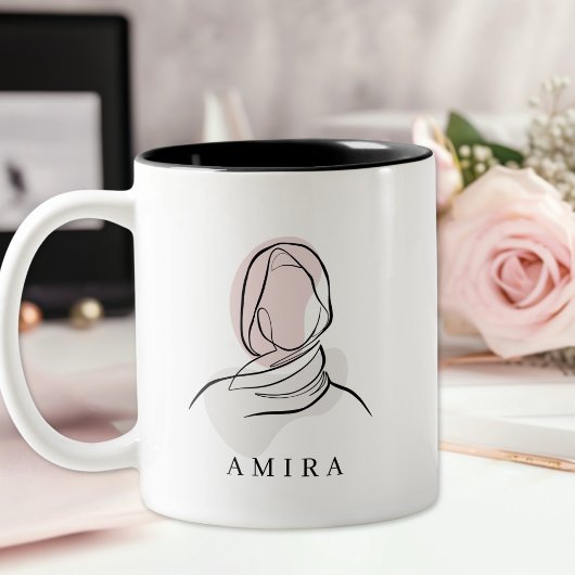 Minimalist Custom Name Hijab Line Art Two-Tone Mug Zweifarbige Tasse
