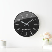Minimalist Custom Name Office Modern Black Große Wanduhr (Zuhause)