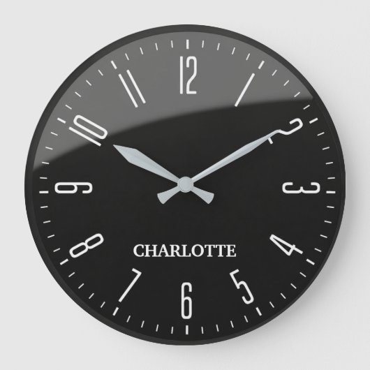 Minimalist Custom Name Office Modern Black Große Wanduhr (Vorderseite)