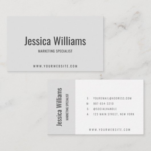Minimalist Customizable Professional Gray Visitenkarte (Vorne/Hinten)