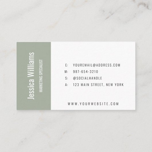 Minimalist Customizable Professional Sage Green Visitenkarte (Rückseite)