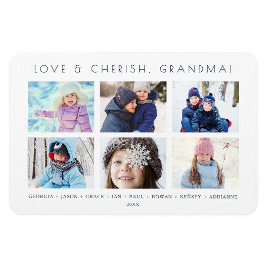 Minimalist Cute 6 Multi Photos Collage Keepsake Magnet (Horizontal)