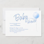 Minimalist Cute Blue Balloon Babydusche Einladung (Vorderseite)