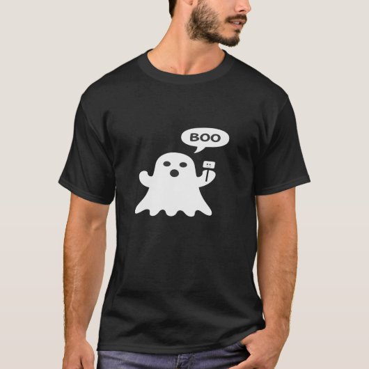 Minimalist Cute Ghost Illustration with “Boo” Spee T-Shirt (Vorderseite)